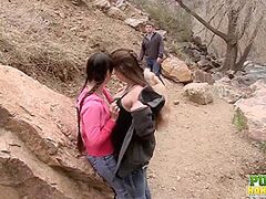 Laura Coryander and Miatsu Kumiko make a recent ally in the park - Public Handjobs