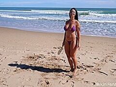 Large wazoo bikini amateurs playing beach tennis