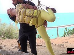 Public whore enjoys asstoying outdoor after suspensionbondage