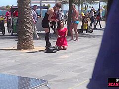 Breasty sub honey exposed outdoor in public on femdom-goddess command