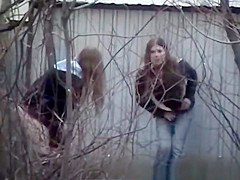 Nubiles peeing byonde shed