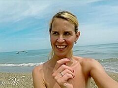 Exposed Yoga Workout Of A Gorgeous Blonde Woman With Worthwhile Scoops And Consummate Twat On The Beach