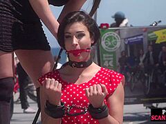 Public SADOMASOCHISM playgirl undressed stripped outdoor by kinky femdom