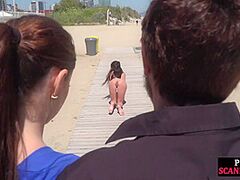 Scandalous whore walks stripped outdoor in front of people