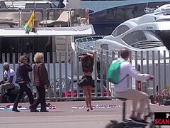 Public bare wench whipped outdoor by taskmaster and dominant-bitch