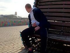 Chap Masturbates On The Promenade In The Town Center