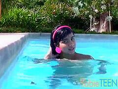 Tobie legal age teenager masturbating outdoors by the pool