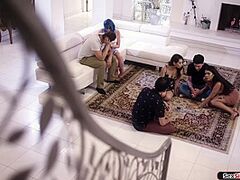 Large tit sweetheart doesnt mind her allies watching her receive drilled