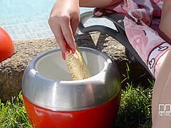 Breasty Ice Ball Batter Playgirl Enjoys Gooey Nipp Play - PornWorld