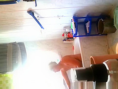 Fat wife washing her body