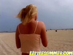 Small legal age teenager masturbating on the beach