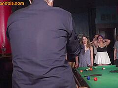 Public rimjob wench mouth screwed in voyeuristic threesome