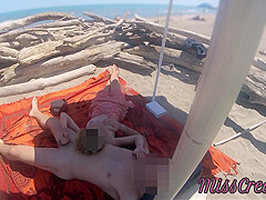 Miss Creamy In Exhibitionist Teacher Outdoor Non-Professional Mother I'd Like To Fuck Tugjob Large Rod On Nudity Beach Public In Front Of Voyeur With Cum P2