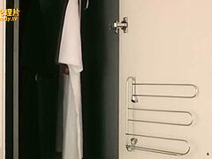 Juvenile Oriental Pair Having Pleasure On The Leather Bed