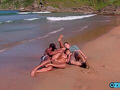 Hardcore Sex On The Beach With A Whorish Brunette Hair