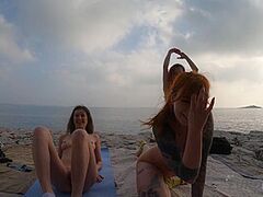 Stripped Working Out On A Rocky Beach Cold January Day On Winter Vacation