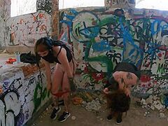 Brille And Cheri Tagging Graffiti In Nature's Garb Whilst On Vacation And Laying On A Topless Beach