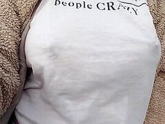 Boobwalk: Walking Braless In Watch Throughout Shirt And Stripping Bare During Walk