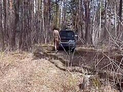 A Stripped Blond With A Soaked Pawg, Curly Muff, And Gorgeous Legs In Hose Walk Outdoor. Exhibitionism And Foot Fetish On Nature. 11 Min