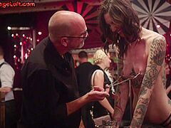 Dark anal sub screwed in public group sex in voyeur session