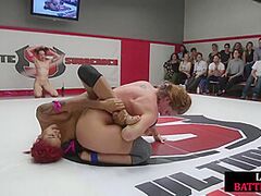 Wrestling wild lesbian babes finger cookies at public place