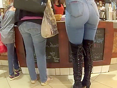 Ideal cutie in constricted jeans and high boots