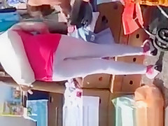 White leggings woman in flea market