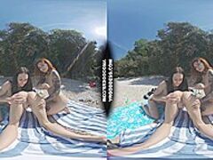 three Honeys On Naked European Beach Mini Lesbo Outdoor Vacation Fuckfest Matty Cheri Rebeka Ruby