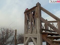 Hawt Redhead Rides A Hard Wang Out In The Cold Snow