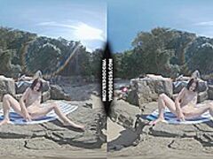 Matty Risky Public Sex-Toy Masturbation On Beach Cheri Rebeka Ruby Sunbathing Background