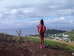 Freak Enjoying Miniature Gal On The Beach And Mountain With Huge Dong