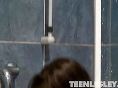 Cute legal age teenager masturbates in the sexy shower scene