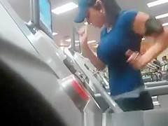 Breasty legal age teenager running at gym