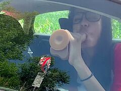 I Got Sexually Excited During The Time That Driving So I Stop To Fuck My Fake Penis In The Car For A Bit With Viva Athena