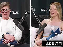 ADULT TIME - Breasty Lesbian Babes Octavia Red Kenna James CAUGHT EATING WET CRACK On Podcast Set FULL SCENE