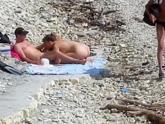 Carnal hotty jumps on her boyfriend's overweight shlong at the stripped beach
