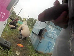 Jerking Off the cock right where the party beauties take a pee