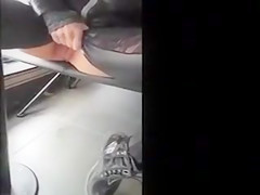 Chickie in leather panties piddles on the restaurant's floor