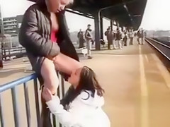 Eager honeys are doing filthy things in the public places