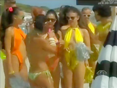 Hot dolls wearing taut bikinis show off their appetizing curves