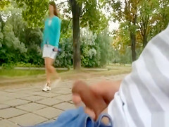 Non-Professional compilation of man jerking off his ramrod in the park