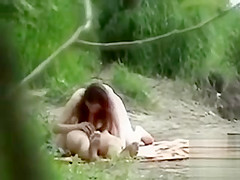 Voyeur oral and dick ride outdoors