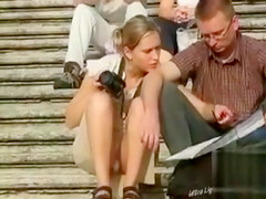 Short upskirt video with close up on her pants