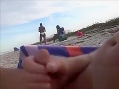 Concupiscent dad makes water and jerks off his pecker on a dark hottie at the beach
