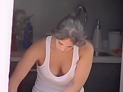 My smokin' hawt neighbour shows off her cleavage during the time that cleaning