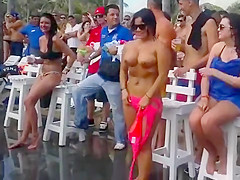 Chubby boy receives a wild lap dance from topless beauty