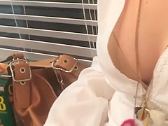 Intriguing dark brown and her desirable cleavage