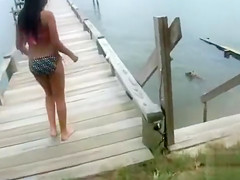 Brawny senorita took a slash on the docks