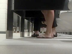 Foot fetish livecam in busy public restroom