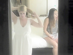 Brown-haired lady acquires spied on during the time that undressing